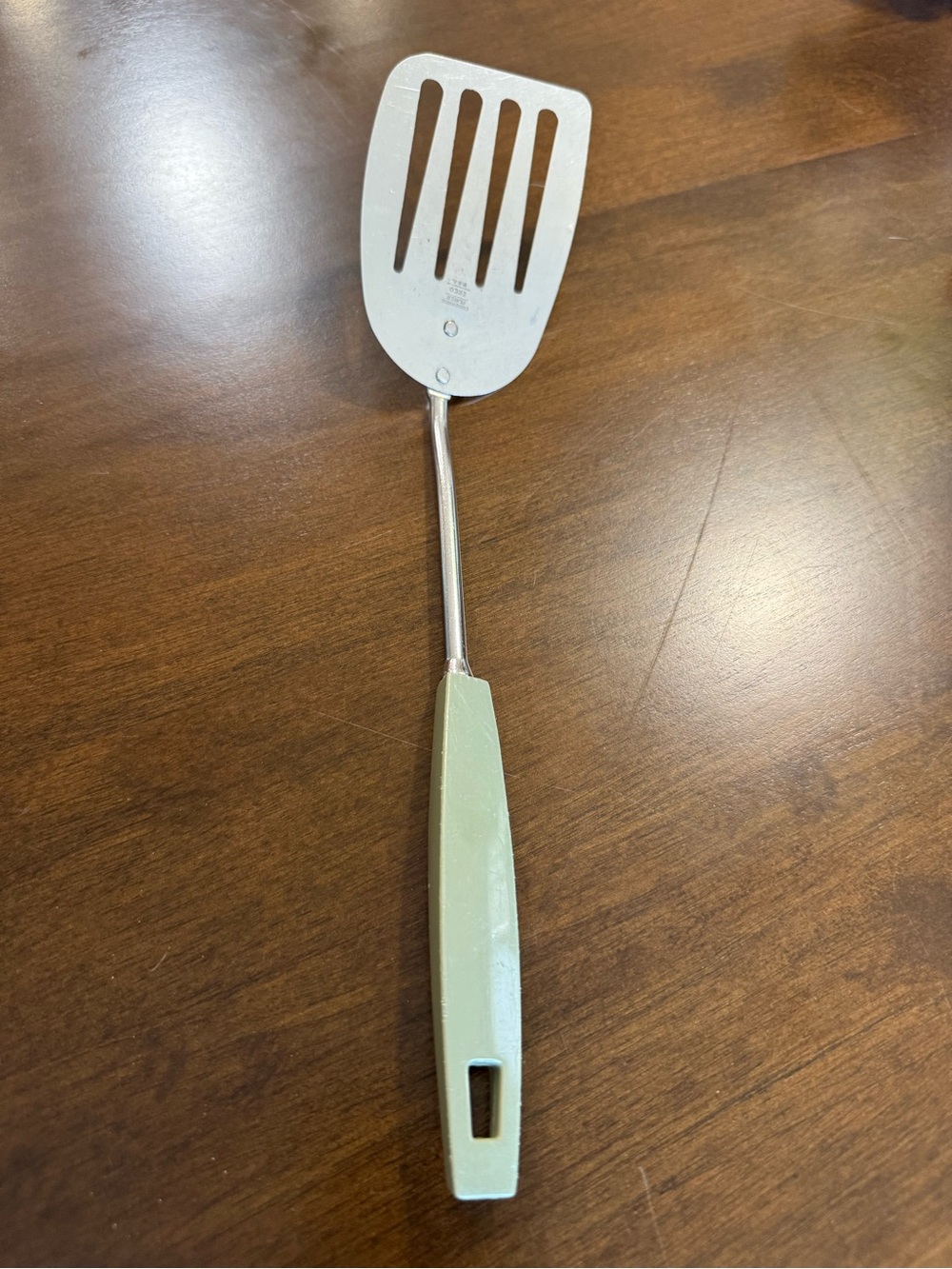 Vintage EKCO Slotted Turner Spatula Green Handle Made in USA Chromium Plated